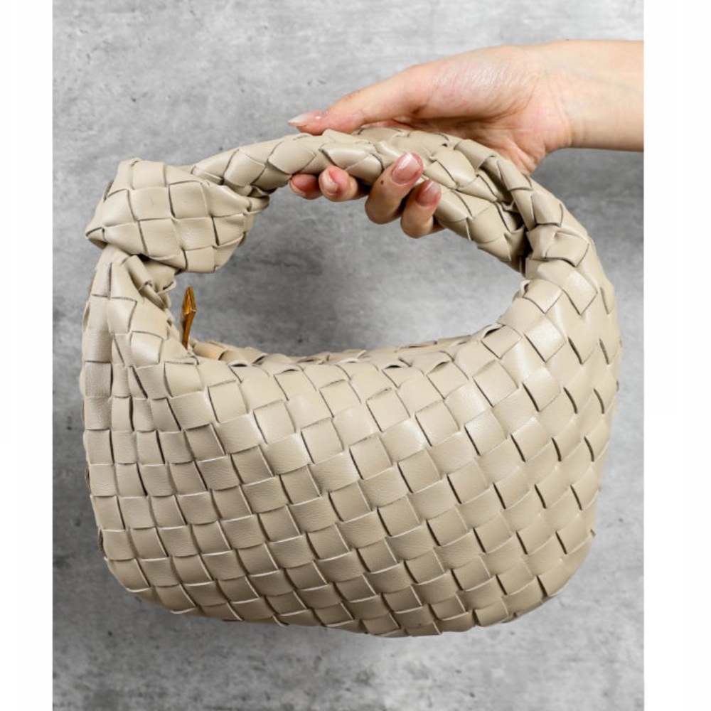 Beige Braided Faux Leather Handbag - Picture 1 of 9